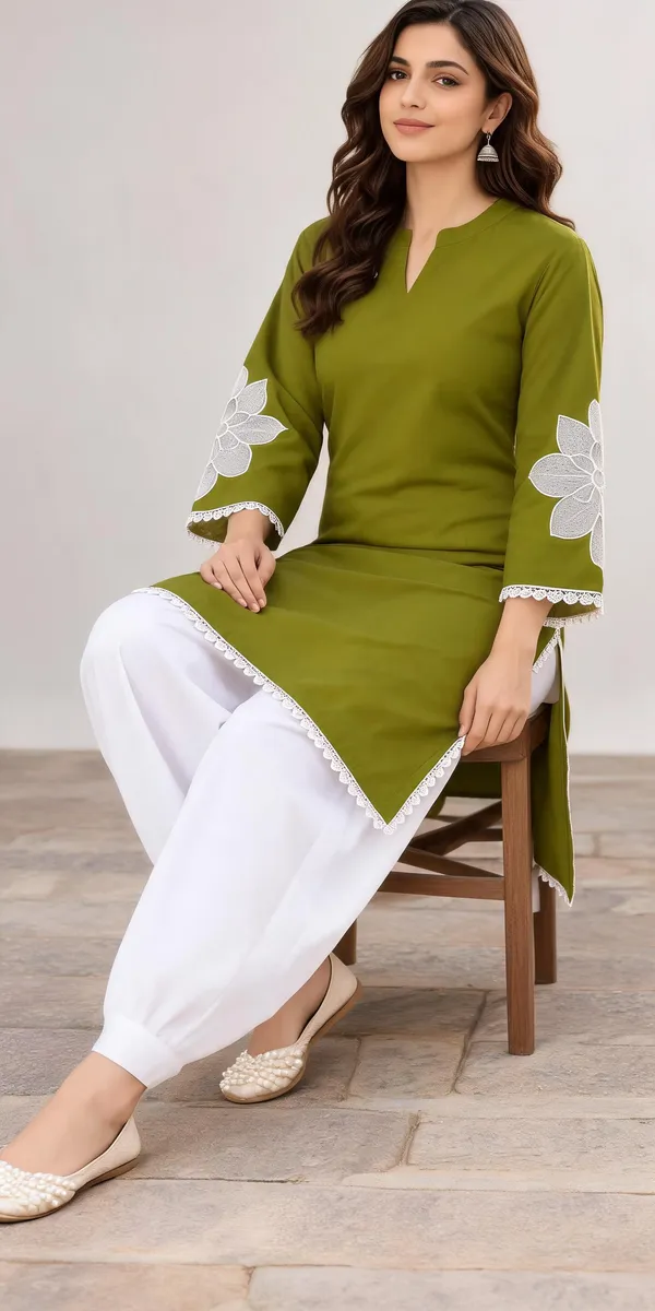 Green_Cotton_Straight_Embroidered_Kurta_Salwar_Set_For_Women