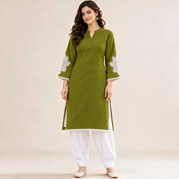 Green_Cotton_Straight_Embroidered_Kurta_Salwar_Set_For_Women