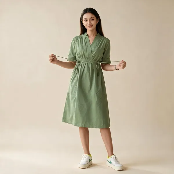 Green_Cotton_Relaxed_Casual_Midi_Dress_For_Women
