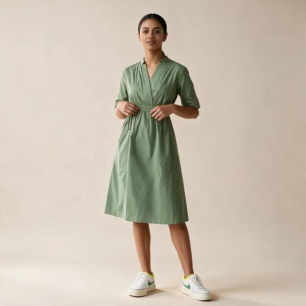 Green_Cotton_Relaxed_Casual_Midi_Dress_For_Women