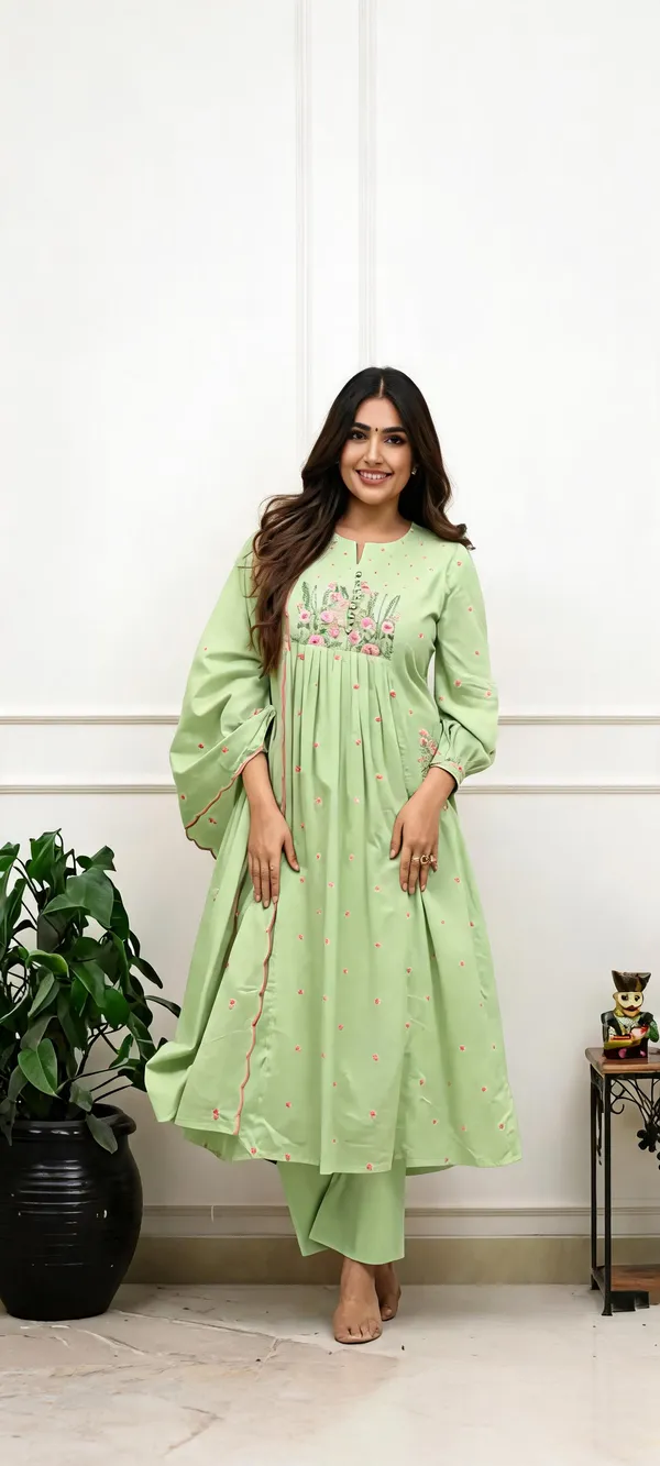 Mint_Green_Cotton_Flared_Anarkali_Kurta_Set_For_Women