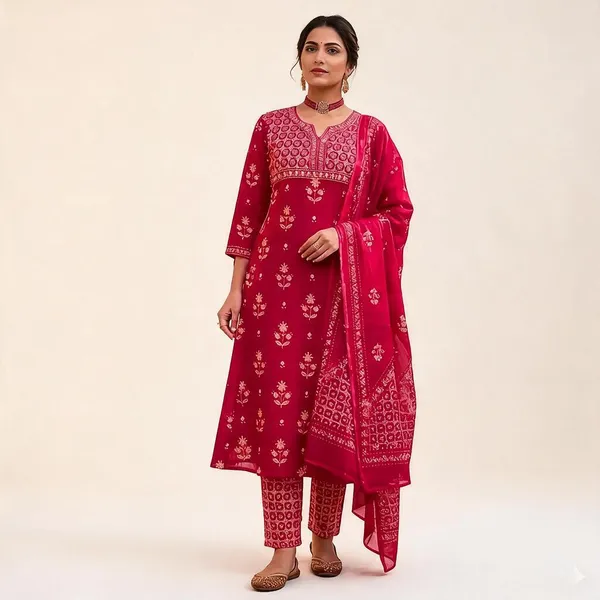 Pink_Cotton_Straight_Printed_Kurta_Set_For_Women