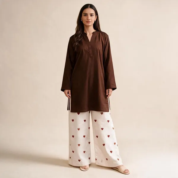 Brown_Cotton_Straight_Kurta_With_Printed_Palazzo_Pants_For_Women