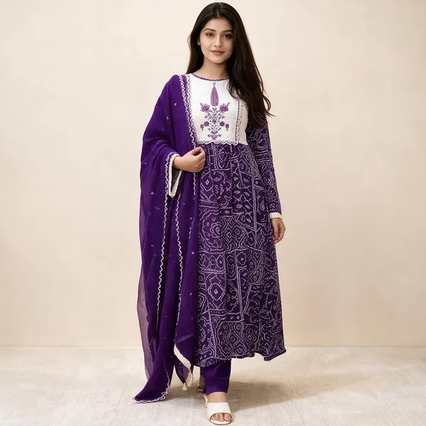Purple_Cotton_Flared_Printed_Anarkali_Suit_Set_For_Women