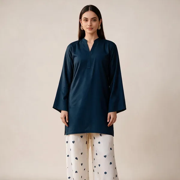 Navy_Blue_Cotton_Flared_Sleeve_Straight_Kurta_Set_For_Women