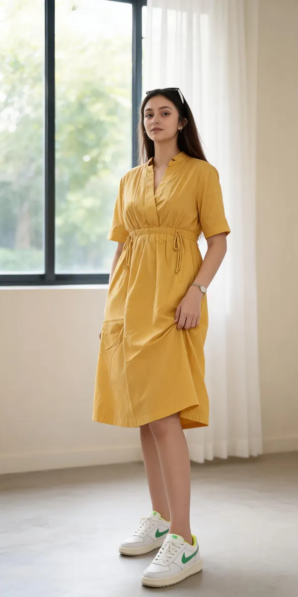 Yellow_Cotton_Relaxed_Casual_Midi_Dress_For_Women