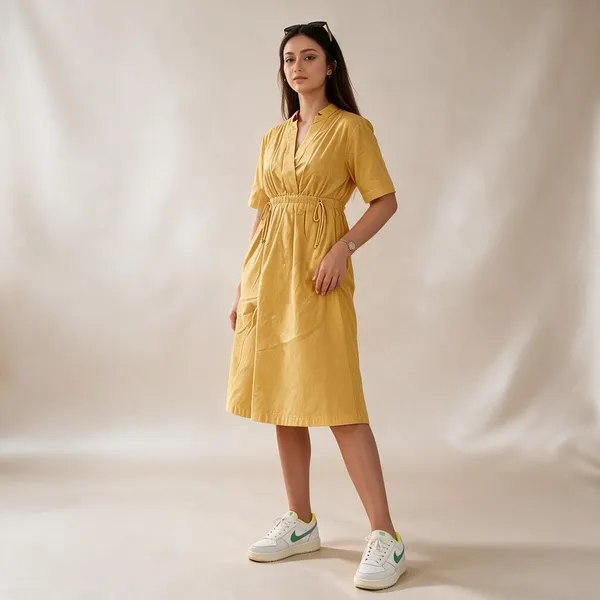 Yellow_Cotton_Relaxed_Casual_Midi_Dress_For_Women