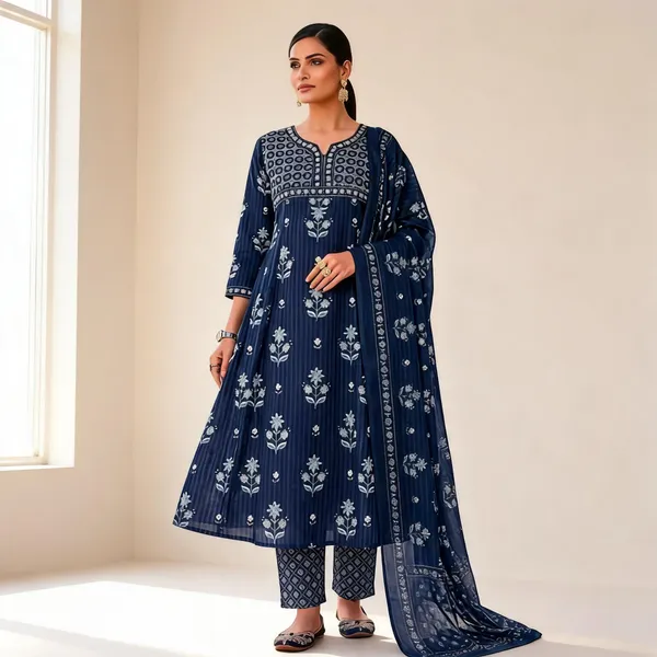 Navy_Cotton_Flared_Printed_Anarkali_Suit_Set_For_Women