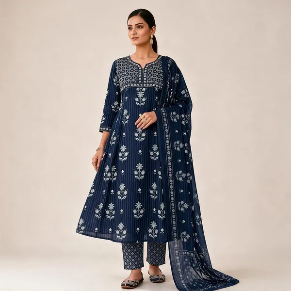 Navy_Cotton_Flared_Printed_Anarkali_Suit_Set_For_Women