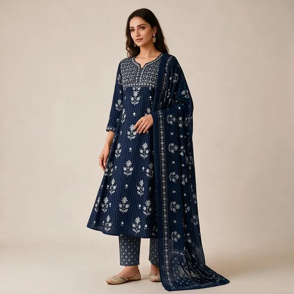 Navy_Cotton_Flared_Printed_Anarkali_Suit_Set_For_Women