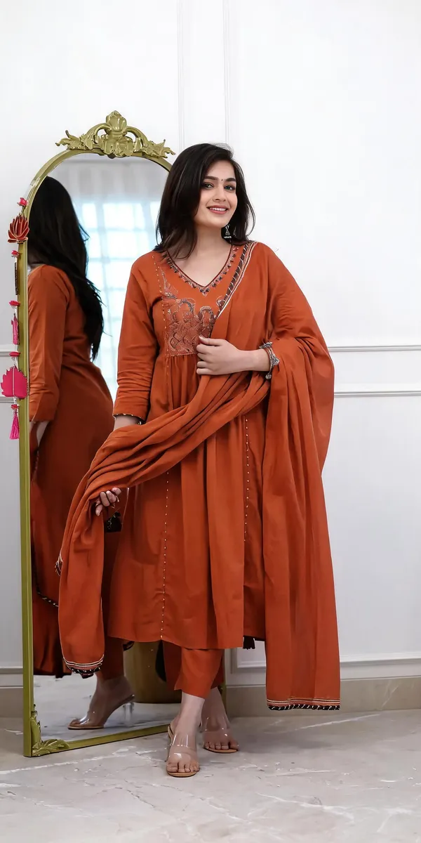 Rust_Cotton_Straight_Embroidered_Kurta_Set_For_Women