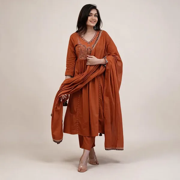 Rust_Cotton_Straight_Embroidered_Kurta_Set_For_Women