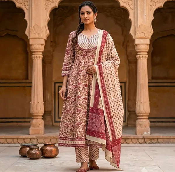 Maroon_Cotton_Straight_Printed_Kurta_Set_For_Women