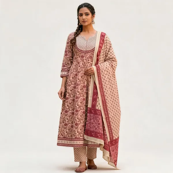 Maroon_Cotton_Straight_Printed_Kurta_Set_For_Women