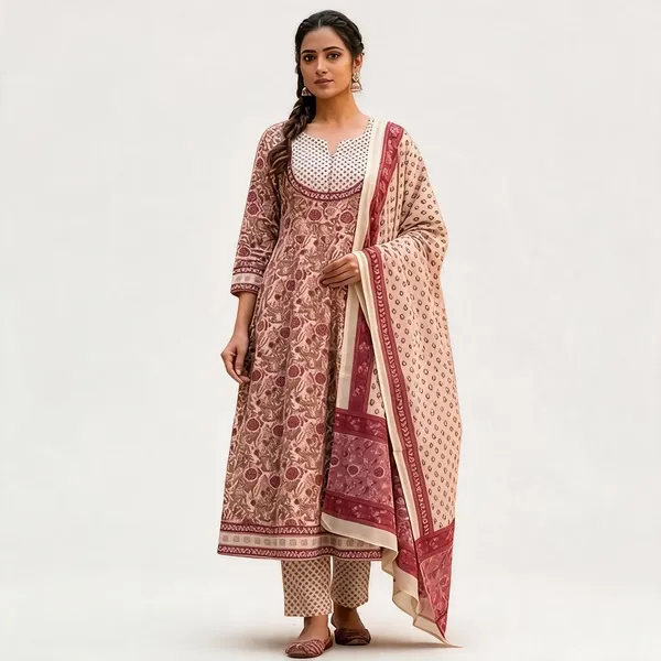 Maroon_Cotton_Straight_Printed_Kurta_Set_For_Women
