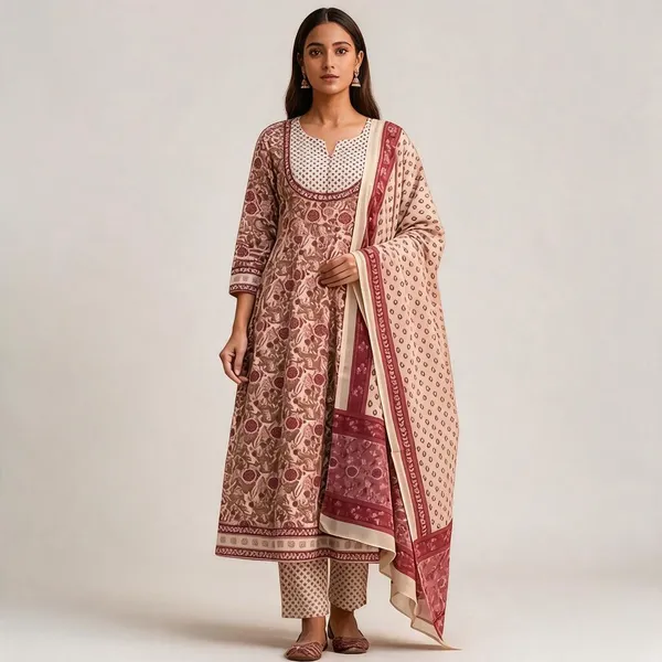 Maroon_Cotton_Straight_Printed_Kurta_Set_For_Women