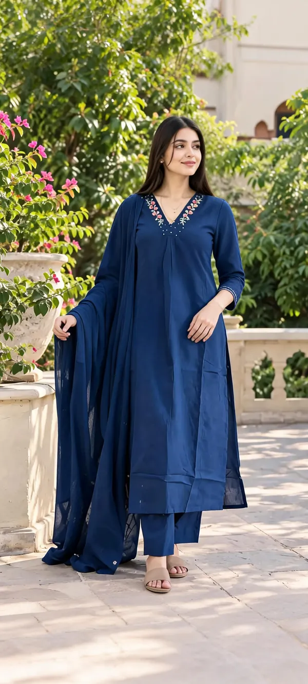 Blue_Cotton_Straight_Fit_Embroidered_Kurta_Set_For_Women