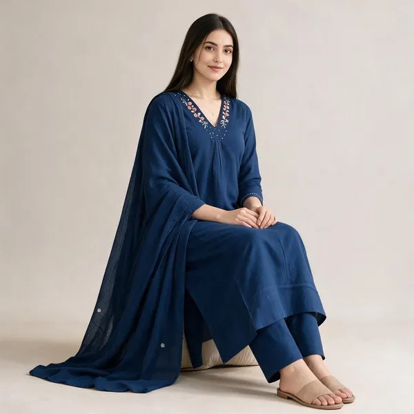Blue_Cotton_Straight_Fit_Embroidered_Kurta_Set_For_Women