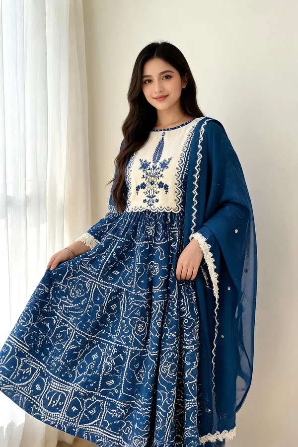Blue_Cotton_Flared_Anarkali_Suit_Set_For_Women