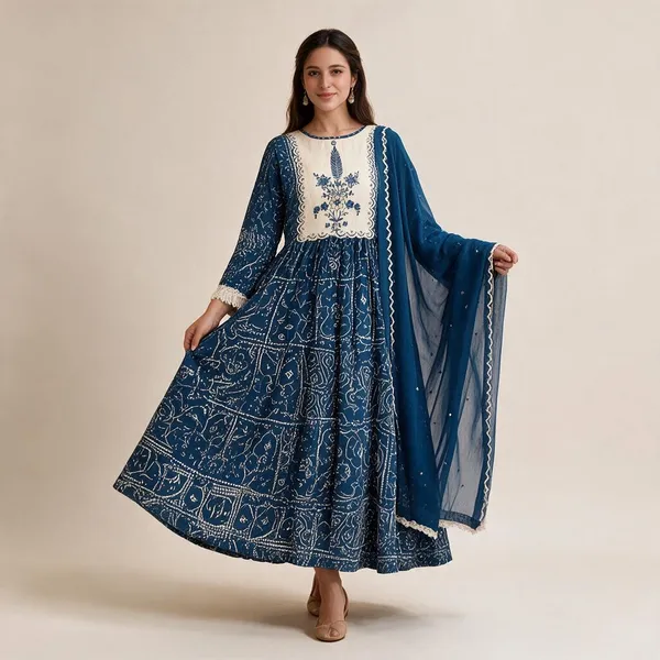 Blue_Cotton_Flared_Anarkali_Suit_Set_For_Women