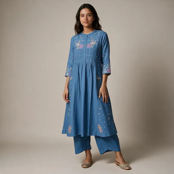 Blue_Cotton_Embroidered_Flared_Kurta_Set_For_Women