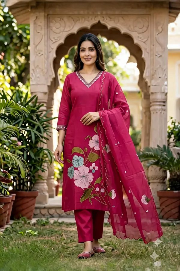 Fuchsia_Pink_Mul_Chanderi_Silk_Straight_Kurta_Set_For_Women