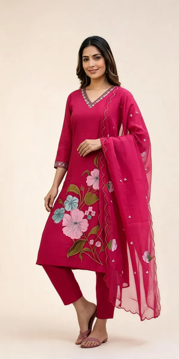 Fuchsia_Pink_Mul_Chanderi_Silk_Straight_Kurta_Set_For_Women