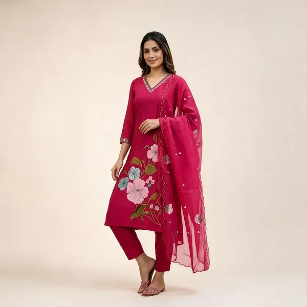 Fuchsia_Pink_Mul_Chanderi_Silk_Straight_Kurta_Set_For_Women