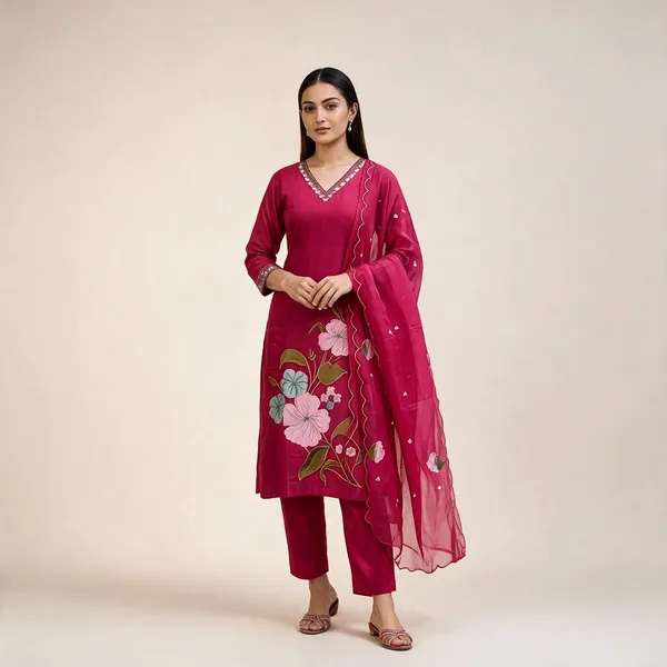 Fuchsia_Pink_Mul_Chanderi_Silk_Straight_Kurta_Set_For_Women