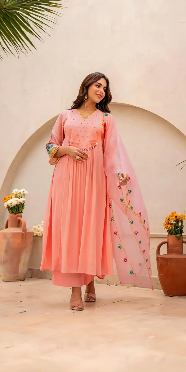 Pink_Cotton_Flared_Embroidered_Anarkali_Kurta_Set_For_Women