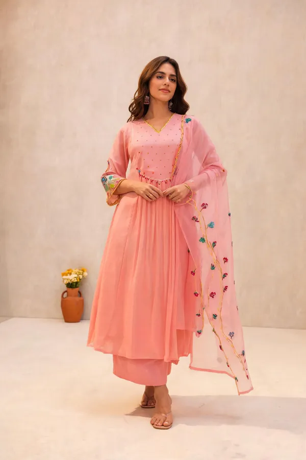 Pink_Cotton_Flared_Embroidered_Anarkali_Kurta_Set_For_Women
