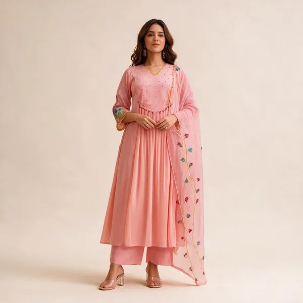 Pink_Cotton_Flared_Embroidered_Anarkali_Kurta_Set_For_Women