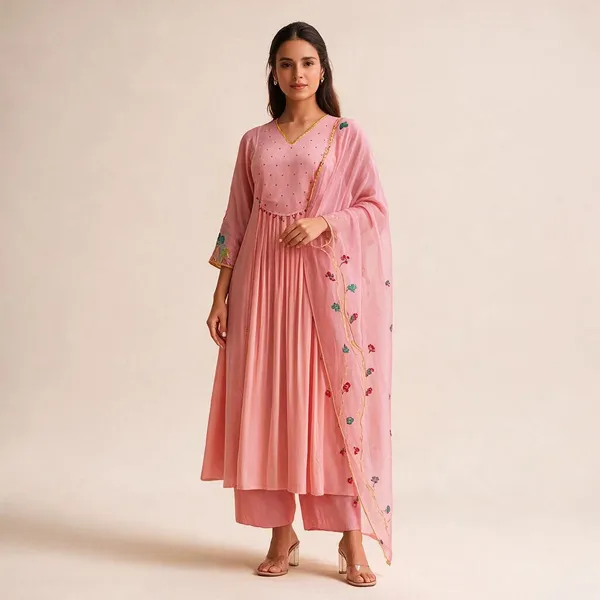 Pink_Cotton_Flared_Embroidered_Anarkali_Kurta_Set_For_Women