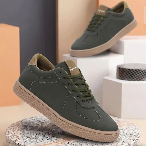 Men_S_Olive_Green_Casual_Lace_Up_Sneakers_With_Tan_Sole