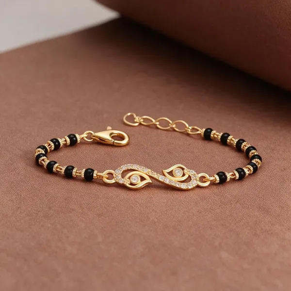 Gold_Brass_Black_Bead_Bracelet_For_Women