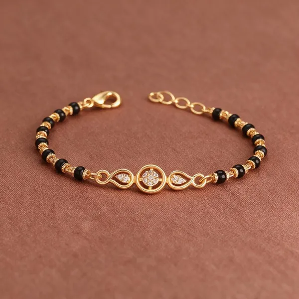 Gold_Brass_Black_Bead_Bracelet_For_Women