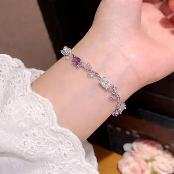 Silver_And_Pink_Stainless_Steel_Crystal_Floral_Chain_Bracelet_For_Women