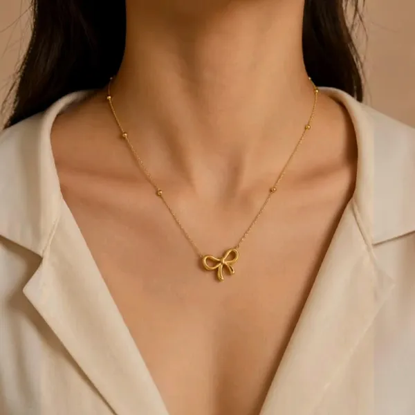 Gold_Stainless_Steel_Bow_Pendant_Necklace_For_Women