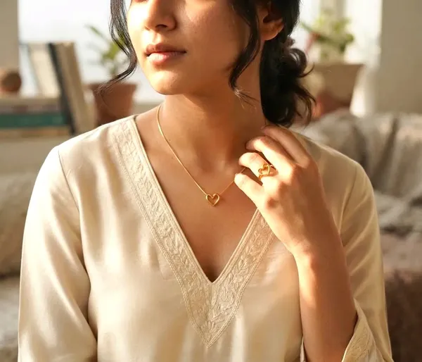 Gold_Stainless_Steel_Heart_Chain_And_Ring_Jewellery_Set_For_Women