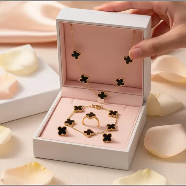 Gold_And_Black_Stainless_Steel_Clover_Necklace_Earrings_Bracelet_Ring_Set_For_Women