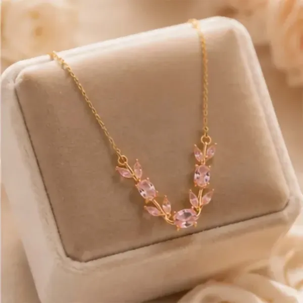 Gold_And_Pink_Stainless_Steel_Floral_Pendant_Necklace_For_Women