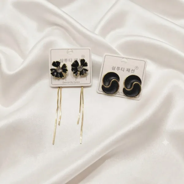 Black_Stainless_Steel_Spiral_And_Floral_Earrings_Set_For_Women_Pack_Of_2