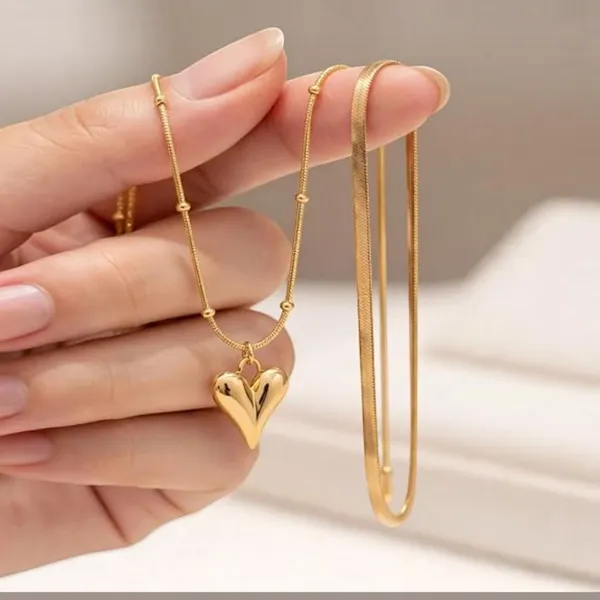 Gold_Stainless_Steel_Layer_Heart_Pendant_Necklace_Set_For_Women