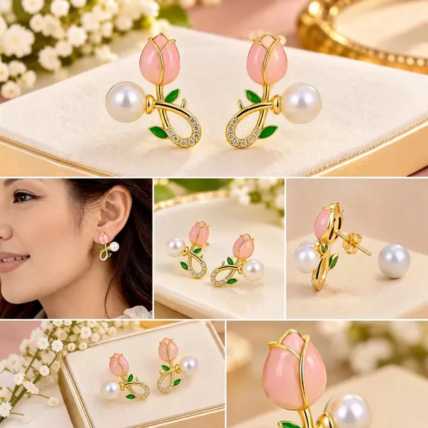 Gold_And_Pink_Stainless_Steel_Floral_Pearl_Stud_Earrings_For_Women_Pack_Of_2