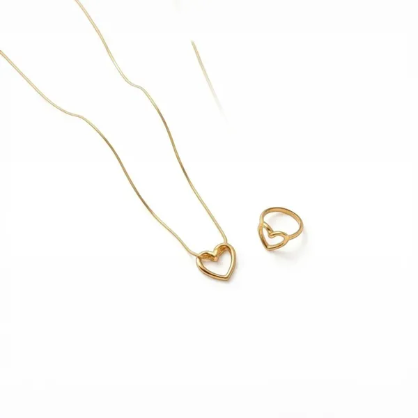 Gold_Stainless_Steel_Heart_Chain_And_Ring_Jewellery_Set_For_Women