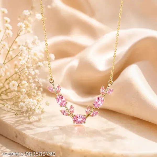 Gold_And_Pink_Stainless_Steel_Floral_Pendant_Necklace_For_Women