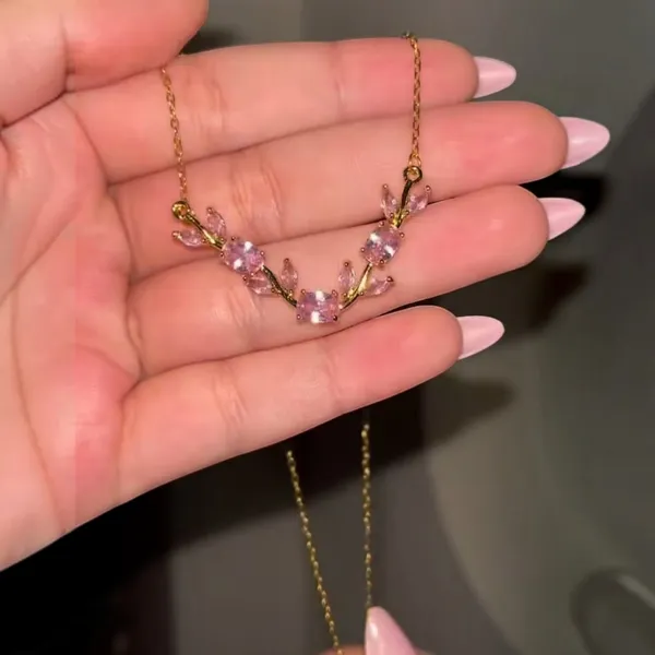 Gold_And_Pink_Stainless_Steel_Floral_Pendant_Necklace_For_Women