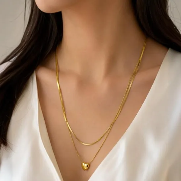 Gold_Stainless_Steel_Layer_Heart_Pendant_Necklace_For_Women