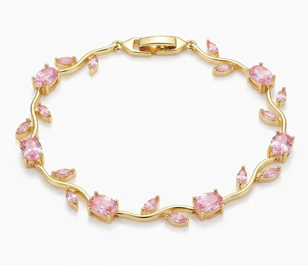 Gold_And_Pink_Stainless_Steel_Svine_Floral_Bracelet_For_Women