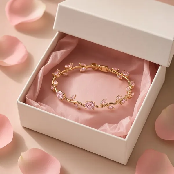 Gold_And_Pink_Stainless_Steel_Svine_Floral_Bracelet_For_Women